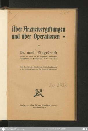 Über Arzneivergiftungen und über Operationen