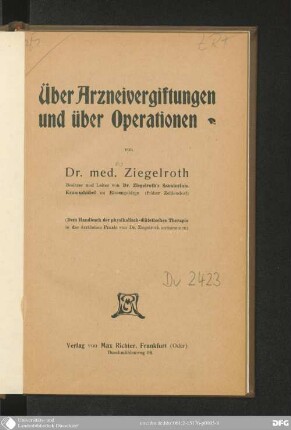 Über Arzneivergiftungen und über Operationen