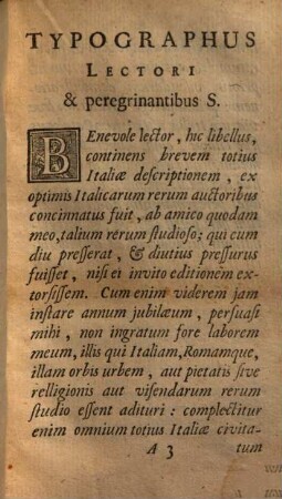 Italiae Brevis et Accurata Descriptio : [cui accessit Locorum Et Opidorum Index, itinerum sive viarum ordine compositus]