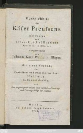 Verzeichniß der Käfer Preußens