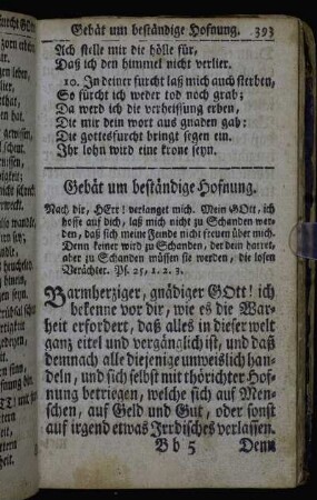 Gebät um beständige Hofnung. - Gebät um wahre Demuth.