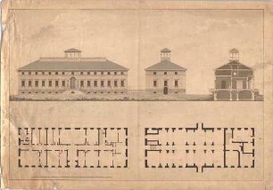 Voit, Johann Michael; Landhaus mit Belvedere - Grundrisse, Ansichten, Querschnitt