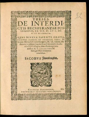 Theses. De Interdictis Recuperandae Possessionis