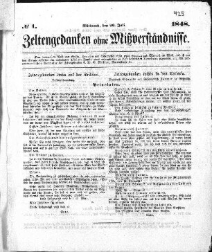 Zeltengedanken ohne Mißverständnisse. N[umer]o 1. (Sammlung Friedlaender)