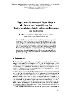 Hypertextualisierung mit Topic Maps - ein Ansatz zur Unterstützung des Textverständnisses bei der selektiven Rezeption von Fachtexten