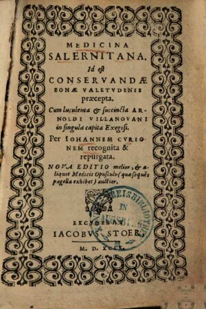 Medicina Salernitana : id est conservandae bonae valetudinis praecepta