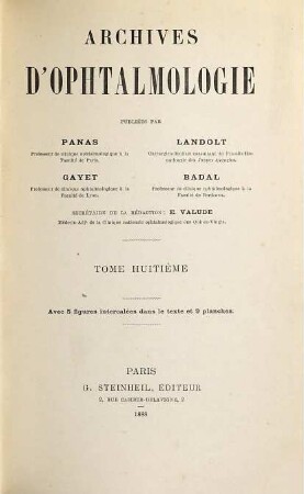 Archives d'ophtalmologie. 8. 1888