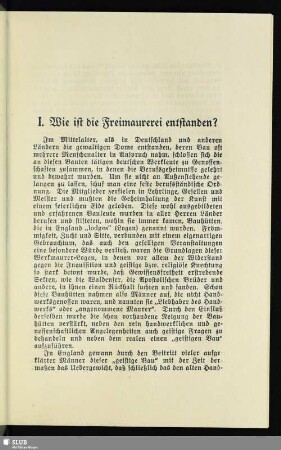 I. Wie ist die Freimaurerei entstanden?