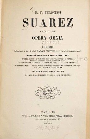 R. P. Francisci Suarez E Societate Jesu Opera Omnia, 28. Indices ; 2