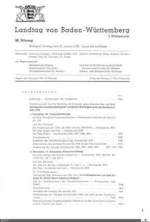 58. Sitzung, Stuttgart, 30.1.1970