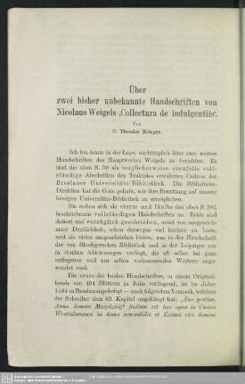 Über zwei bisher unbekannte Handschriften von Nicolaus Weigels ,Collectura de indulgentiis'