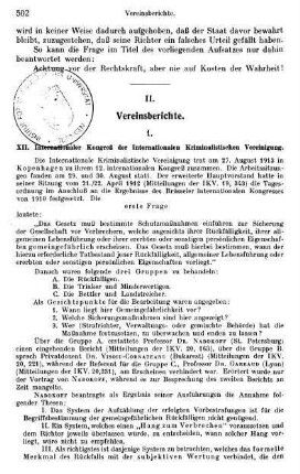 502-506, XII. Internationaler Kongreß der Internationalen Kriminalistischen Vereinigung