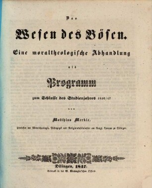 Das Wesen des Bösen : eine moraltheologische Abhandlung