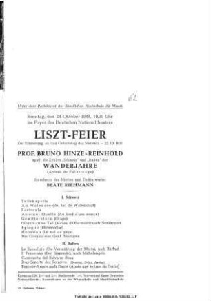 Liszt-Feier Zur Erinnerung an den Geburtstag des Meisters