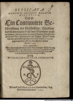 Replicata mensium aliquot relatio historica