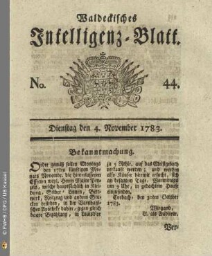 No. 44, Dienstag den 4. November 1783
