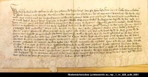 Ocko Hayena in Larrelt tauscht mit dem Kloster Langen Grundstücke im Logumer, Ulgewehrster und Larrelter Hammrich = OUB I, Nr. 758, S. 654 2 anhängende Siegel verloren