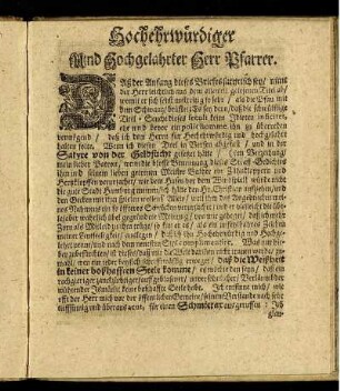 Hochehrwürdiger und Hochgelahrter Herr Pfarrer.