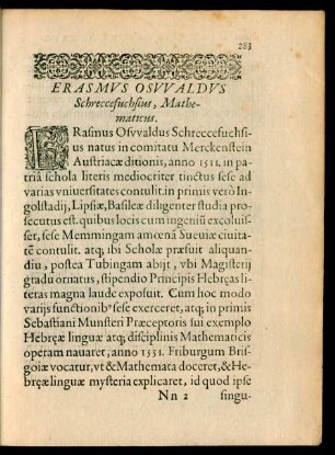 Erasmus Oswaldus Schreccefuchsius, Mathematicus.