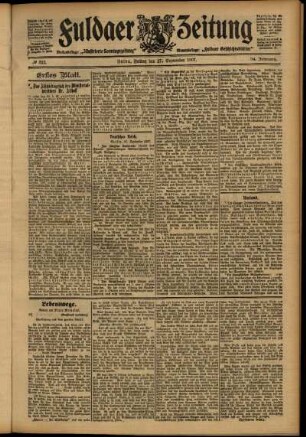 Erste Ausgabe vom Freitag, den 27. September 1907.
