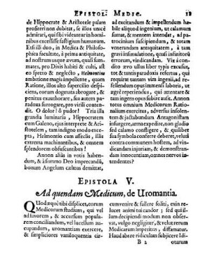 Epistola V. Ad quendam Medicum, de Uromantia.