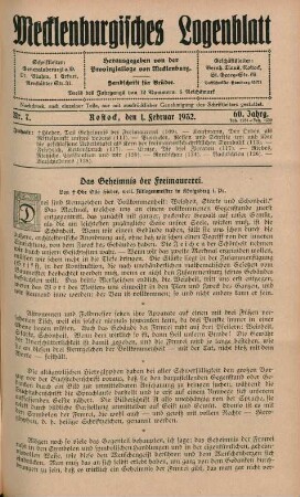 Nr. 7. Rostock, den 1. Februar 1932. 60. Jahrg.