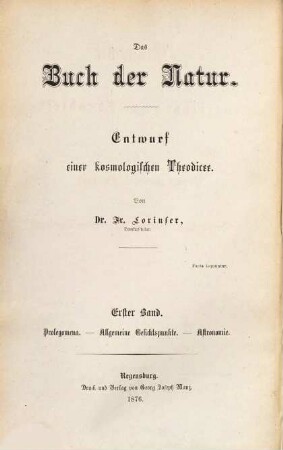 Astronomie in Beziehung zur Theodicee : mit einer allg. Einl. über das Verhältnis der Naturwiss. zur Theologie
