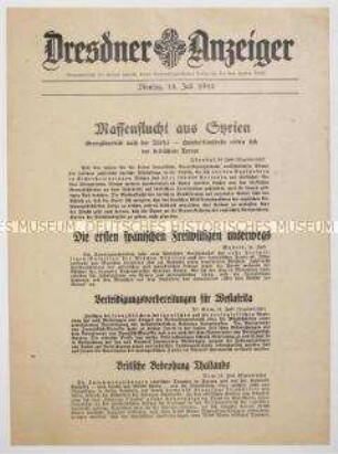 Nachrichtenblatt "Dresdner Anzeiger" u.a. mit Meldungen zum Kriegsschauplatz Syrien