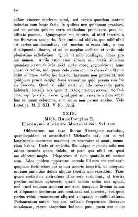 XXIII. Mich. Humelbergius R. Hieronymo Aleandro Mottensi Suo Salutem.
