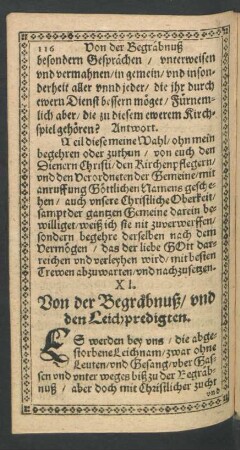 XI. Von der Begräbnuß/ und den Leichpredigten.