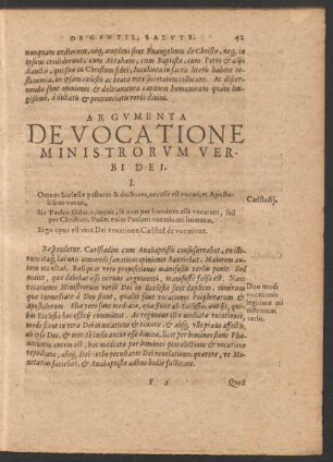 Argumenta De Vocatione Ministrorum Verbi Dei.