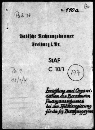 Einrichtung und Organisation des beratenden Finanzausschusses der Militärregierung der französischen Besatzungszone