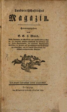 Landwirthschaftliches Magazin, 2,4. 1791