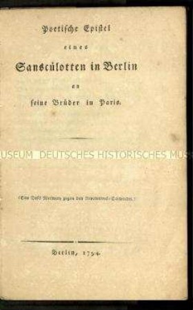 Ein poetischer Brief einen Sanscülotten