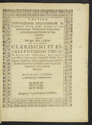 Thetica Disputationis Philosophicae Bimembris: Cuius Pars Prior De Elemento terrae: Posterior de Urbanitate ...