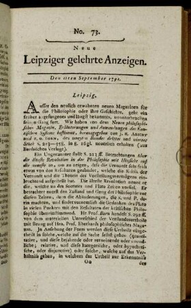 No. 73. Den 12ten September 1791.
