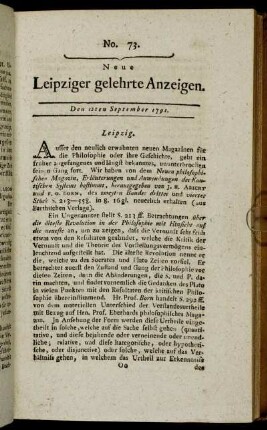 No. 73. Den 12ten September 1791.