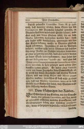 XIV. Vom Schwitzen der Kinder.