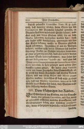 XIV. Vom Schwitzen der Kinder.