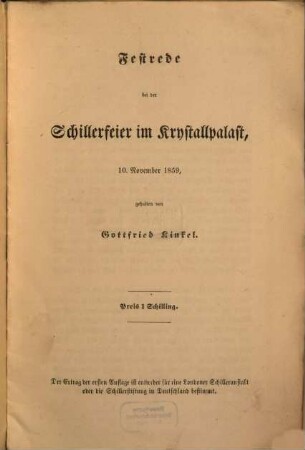 Festrede bei der Schillerfeier im Crystallpalast, 10. November 1859