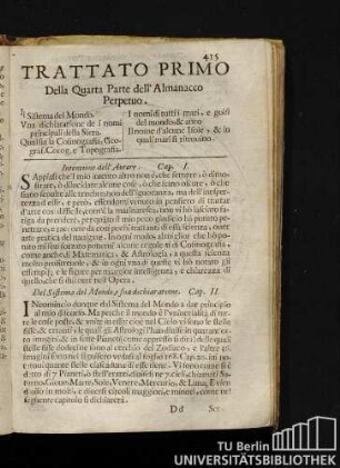 Trattato Primo Della Quarta Parte dell'Almanacco Perpetuo.