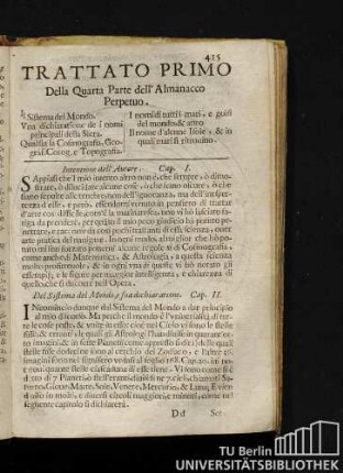 Trattato Primo Della Quarta Parte dell'Almanacco Perpetuo.