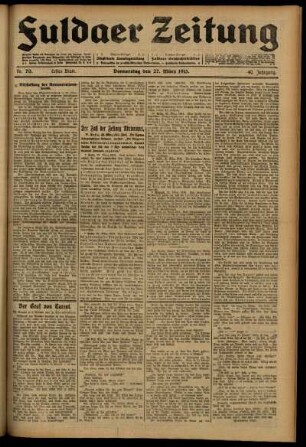 Erste Ausgabe vom Donnerstag, den 27. März 1913.