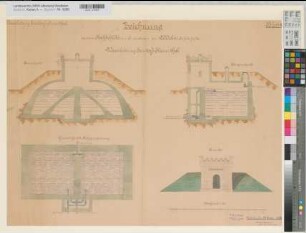 Ernsdorf (Kreuztal) - Kreuztal (Kreuztal) Wasserleitung Blatt 4 Hochbehälter Grundriß, Schnitte, Ansicht 1903 1 : 50 58 x 77 kol. Pause C. & G. Panse, Ingenieure, Wetzlar KSA Nr. 952d