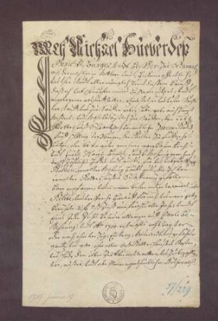 Gültverschreibung von Michael Huber von Schwarzach gegen das Kloster Schwarzach
