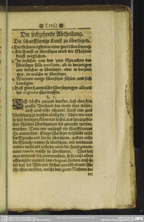 Die sechzehende Abtheilung. Die scharffsinnige Kunst zu übersetzen