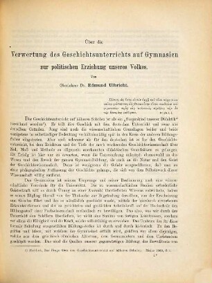 Über die Verwertung des Geschichtsunterrichts auf Gymnasien zur politischen Erziehung unseres Volkes