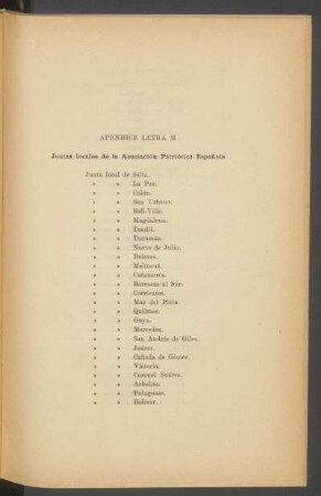 Apéndice Letra M : Juntas locales de la Asociación Patriótica Española