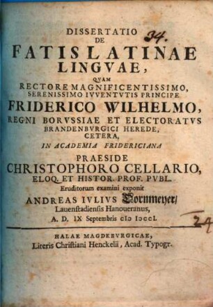 Dissertatio De Fatis Latinae Lingvae