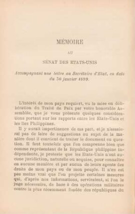 Mémoire au Sénat des États-Unis ...